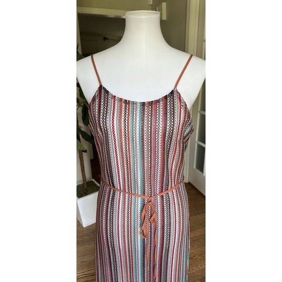 Sam Edelman Striped Midi Dress Size 6 Multicolor Belted Spaghetti Strap NWT - Picture 3 of 11